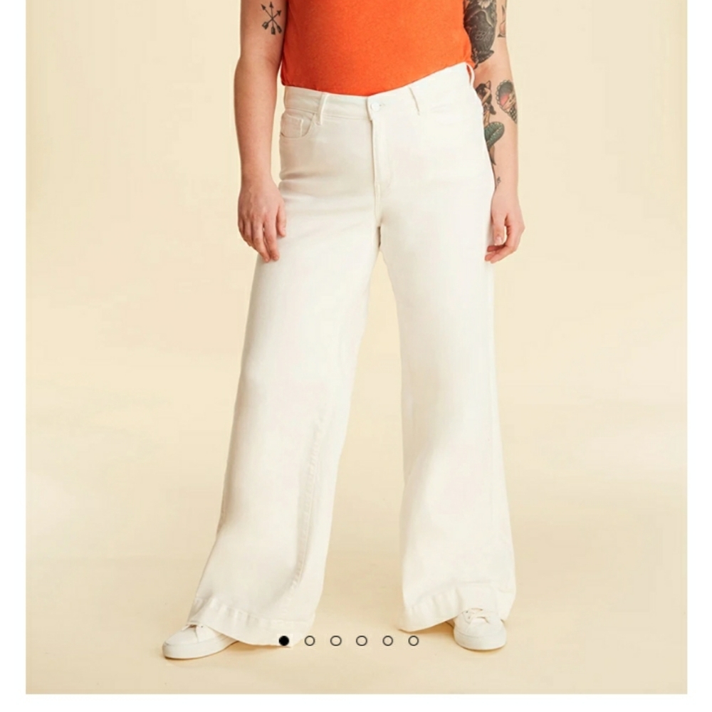 Warp + Weft high rise white wide leg jeans